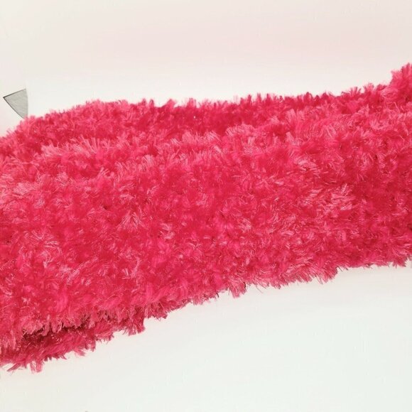 Red Winter Scarf Satin Boa Yarn Fuzzy Warm Holidays Winter Handmade Crochet - Picture 8 of 9